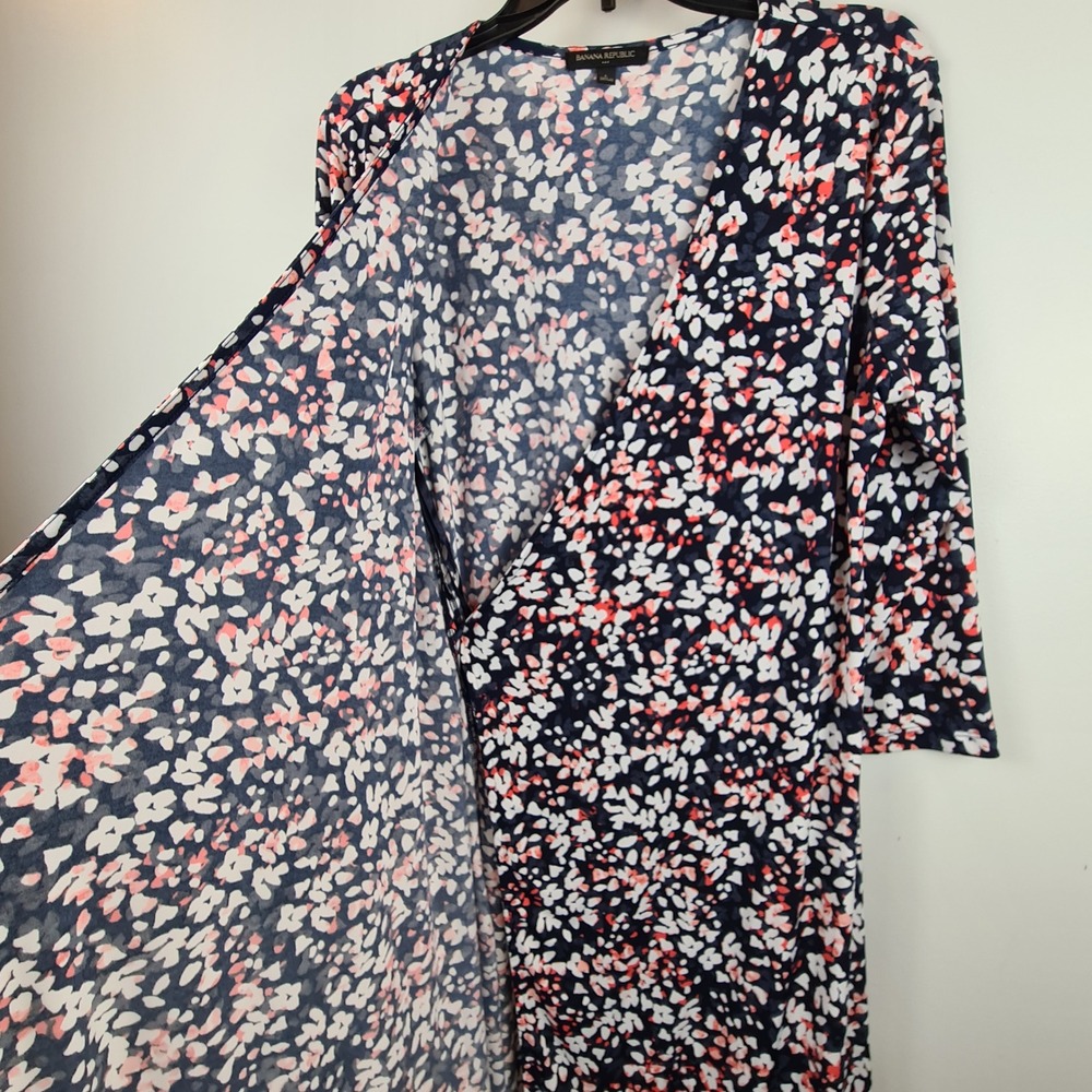 Banana Republic Womens Navy Pink Floral True Wrap Dress 3/4 Sleeve Size L - Picture 5 of 8